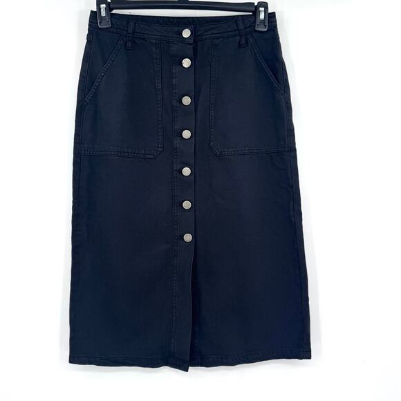 Treasure & Bond Dresses & Skirts - Treasure & Bond Womens Button Up Twill Midi Jean Skirt Dark Blue Wash Cotton 27